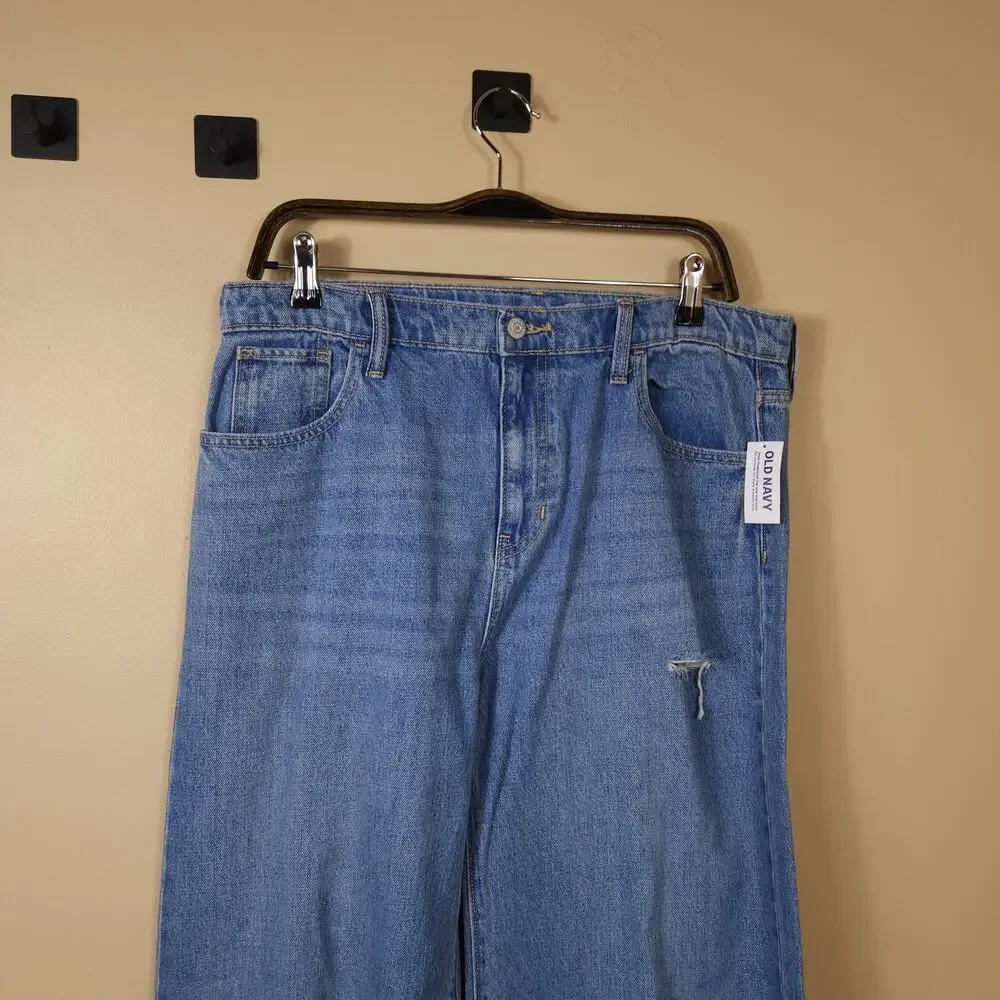 Old Navy High-Waisted Baggy Ripped Wide-Leg Jeans for Girls Size 20